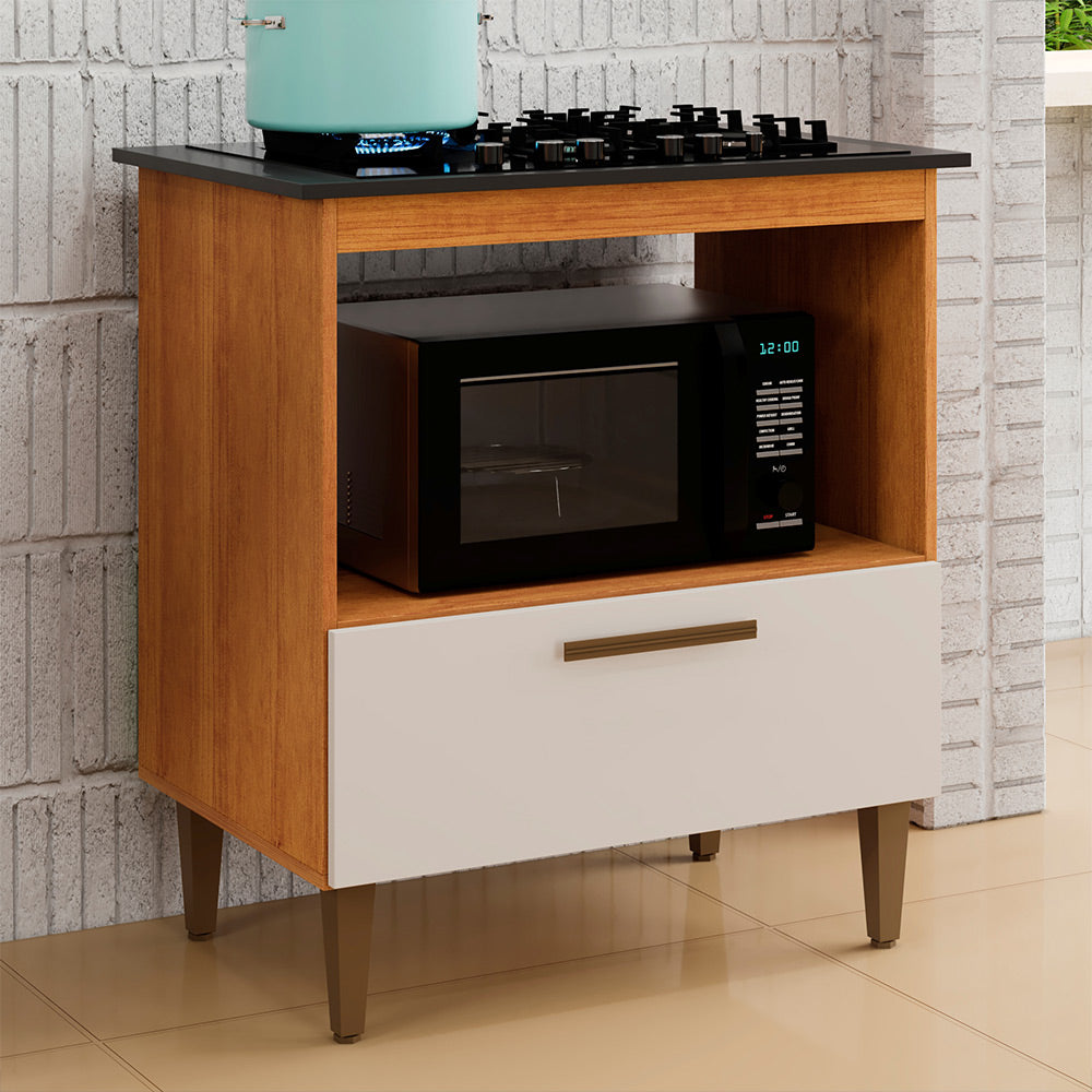 Balcão Cooktop Eliz 1 Porta 5 Bocas Nature Off White Kaiki Móveis