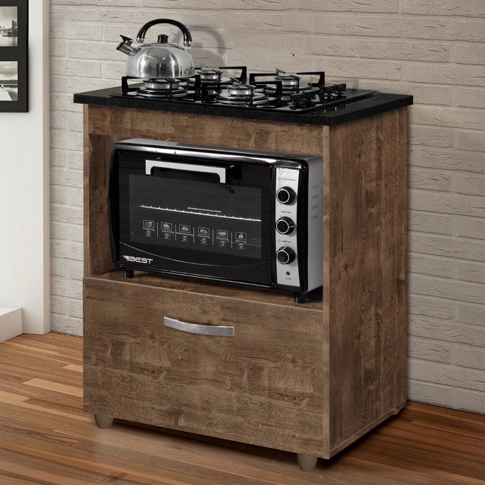 Kit Balcão Salvia Ipê Mais Fogão Cooktop Chef 4 Bocas Preto Chamalux