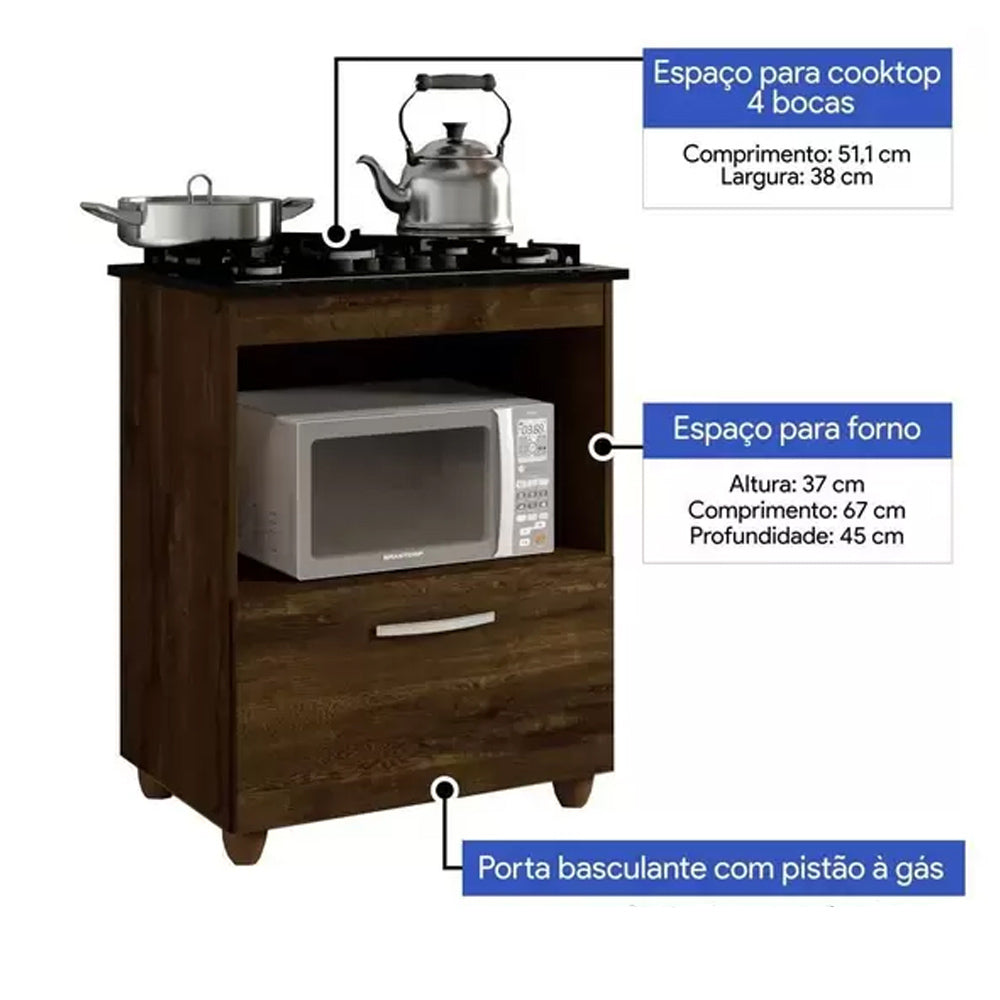 KIT BALCÃO COOKTOP ITATIAIA COM 1 PORTA E FOGÃO COOKTOP 4 BOCAS