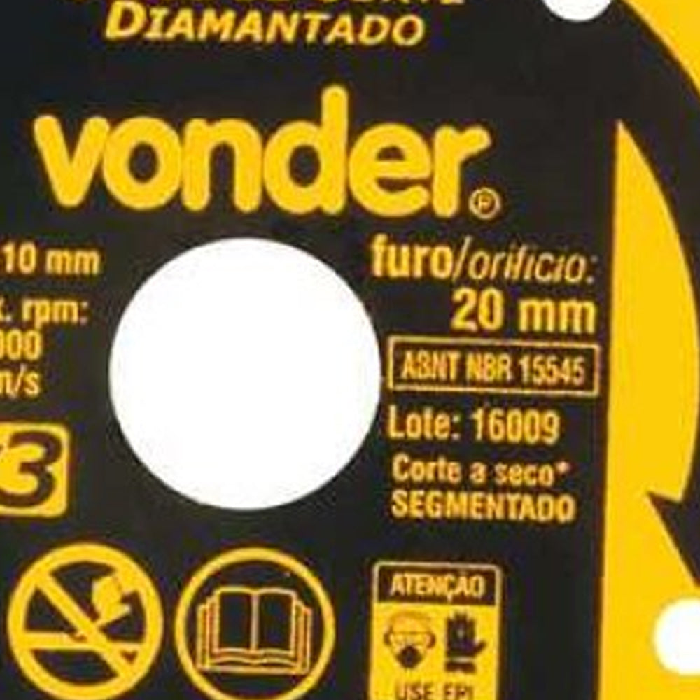 DISCO DE CORTE DIAMANTADO 110 MM FURO DE 20 MM V3 VONDER