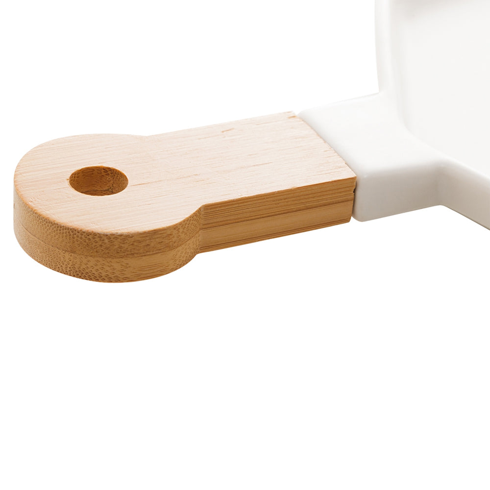 Petisqueira Porcelana com Cabo Bambu Branco Matt 40x19cm- Bon Gourmet