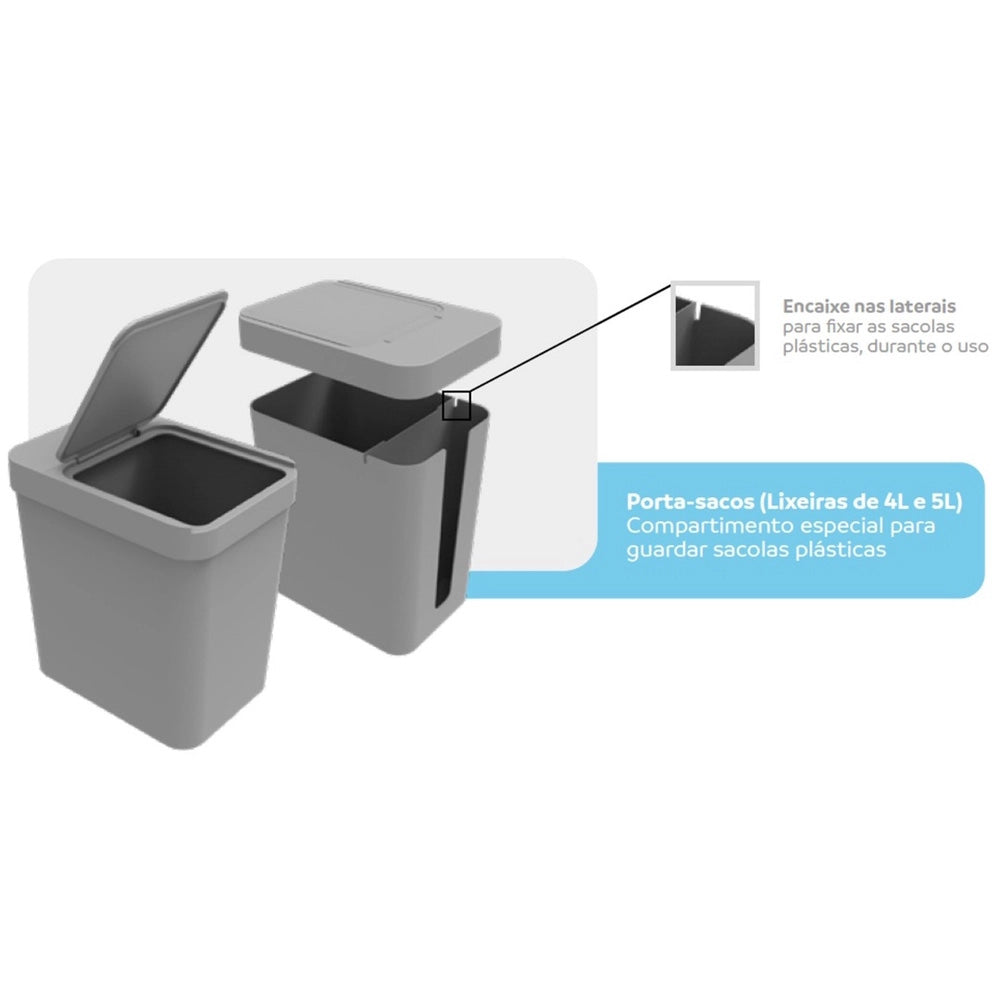 LIXEIRA COM PORTA SACOS 5 LITROS COM TAMPA OPEN/ STOP COZINHA BANHEIRO