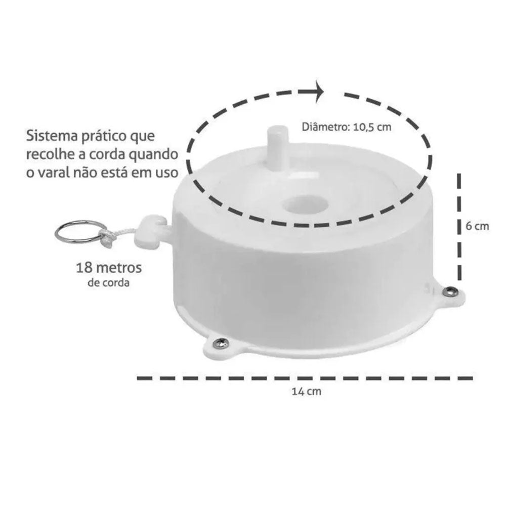 Varal de Parede Esticar Stick Branco com Corda de 18m Secalux