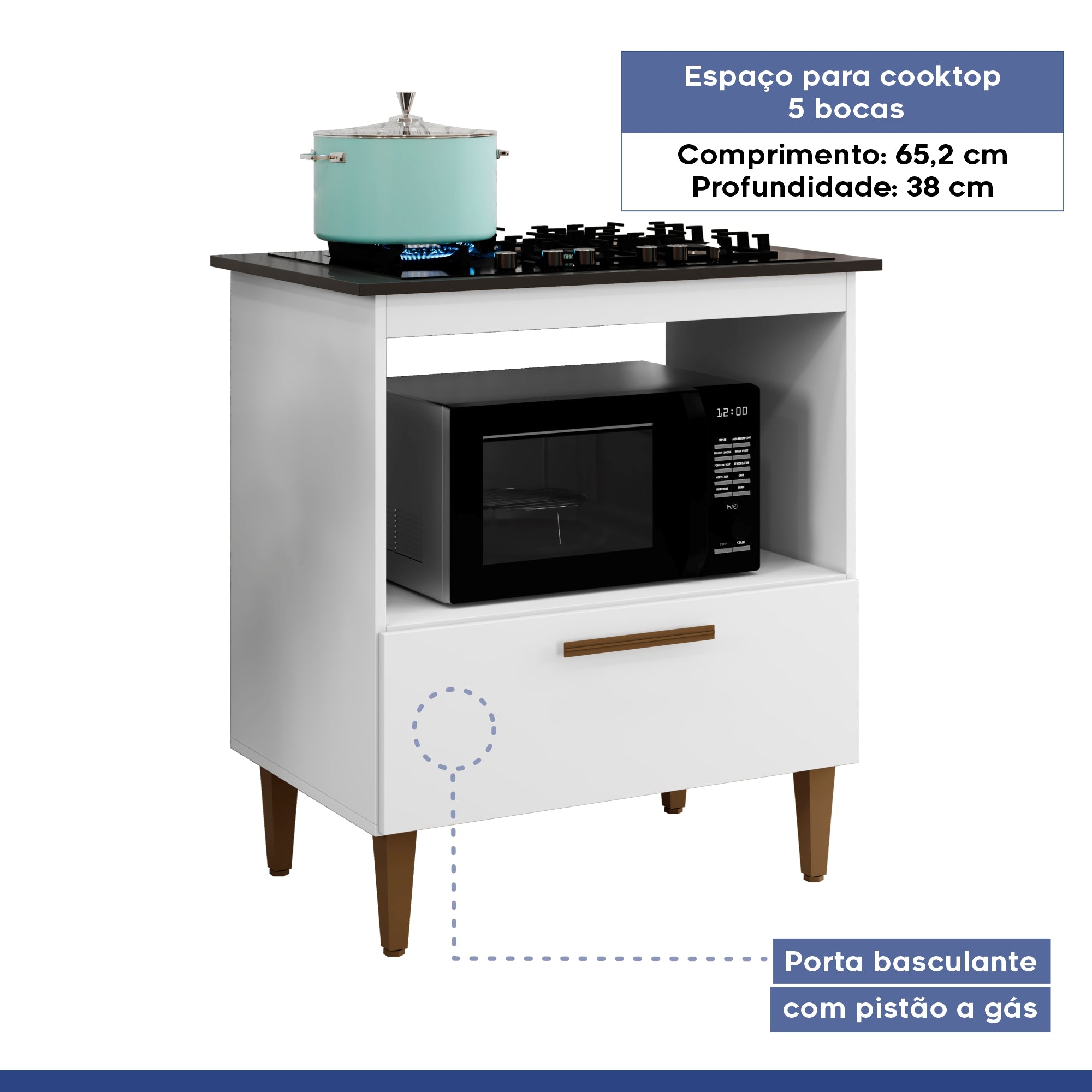 Balcão Cooktop Eliz 1 Porta 5 Bocas Branco Kaiki Móveis