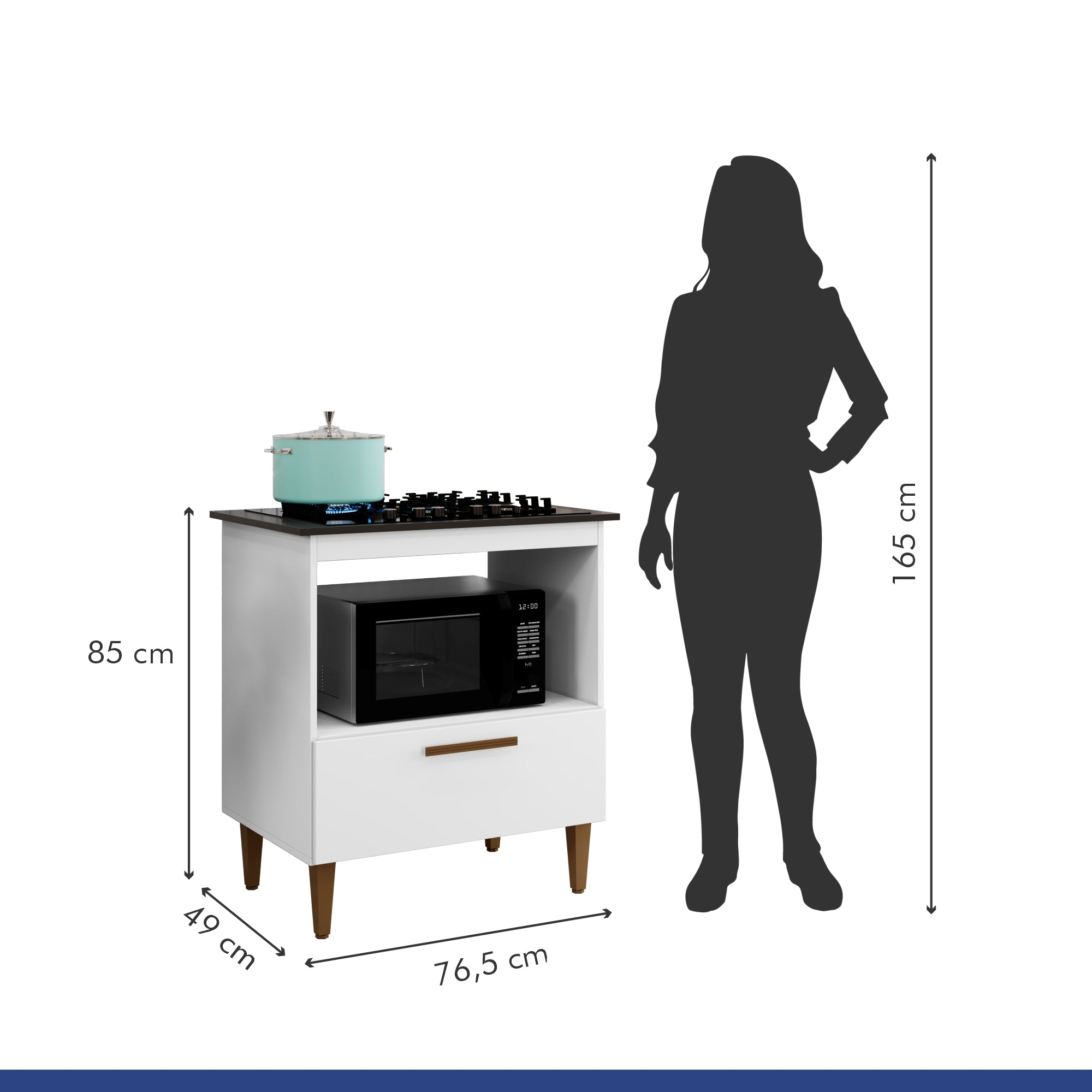 Balcão Cooktop Eliz 1 Porta 5 Bocas Branco Kaiki Móveis