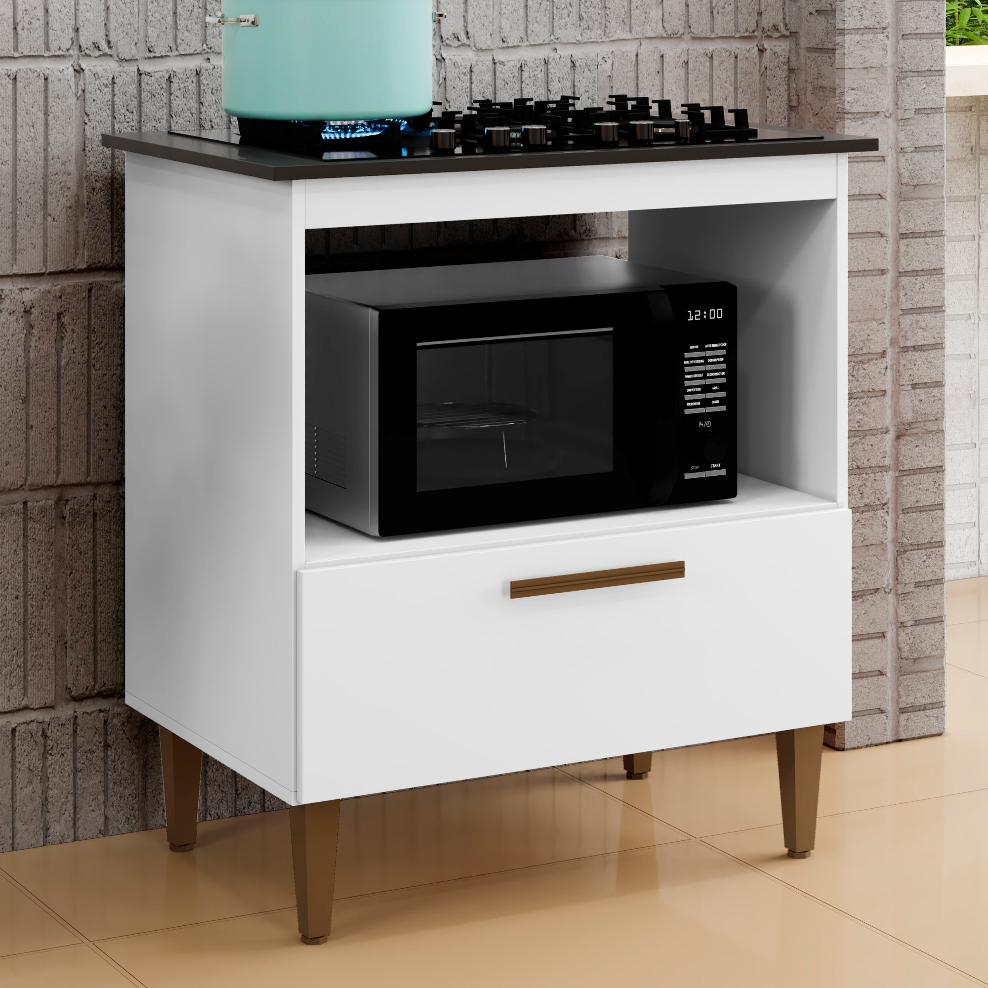 Balcão Cooktop Eliz 1 Porta 5 Bocas Nature Off White Kaiki Móveis