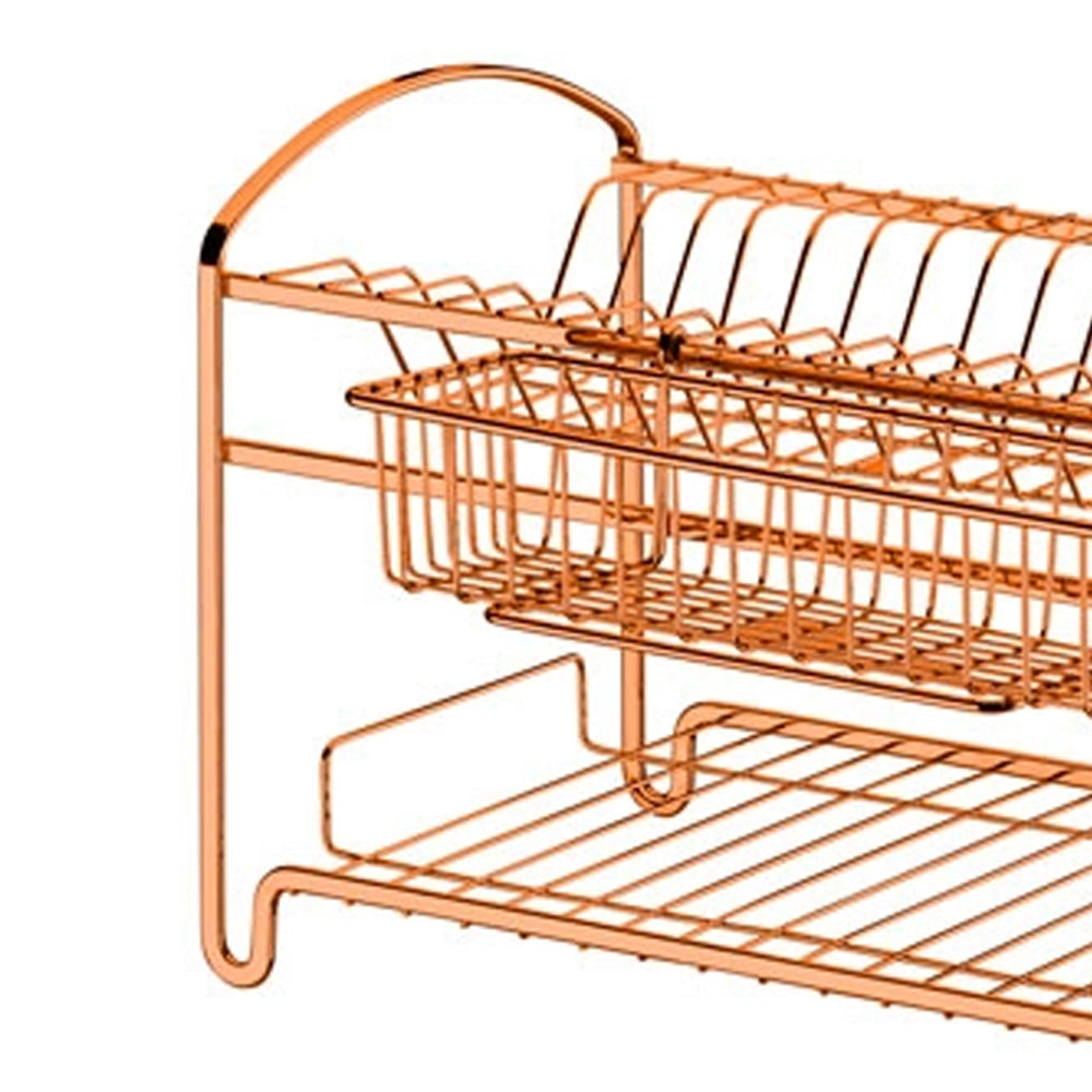 Escorredor de Loucas Duplo com Suporte para Talheres Rosé Gold Future