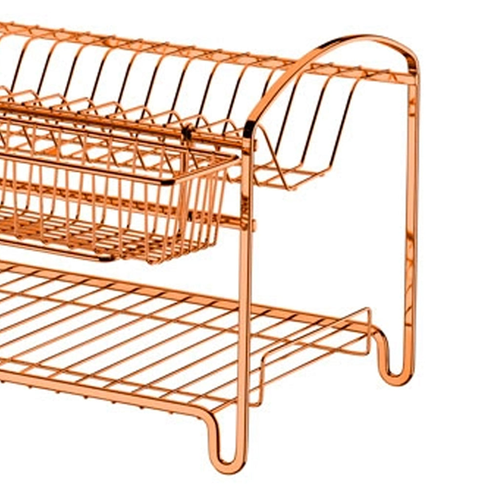 Escorredor de Loucas Duplo com Suporte para Talheres Rosé Gold Future