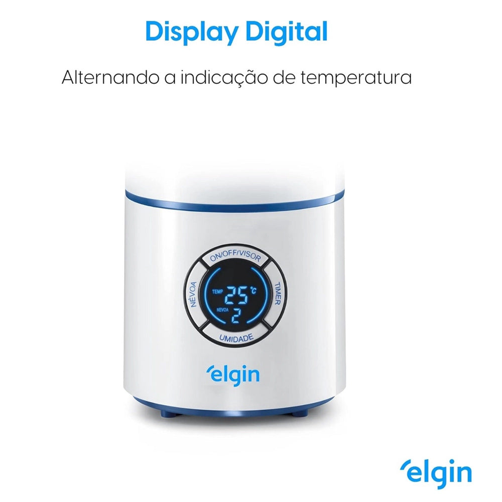 UMIDIFICADOR DE AR ULTRASSÔNICO DIGITAL INTELIGENTE COM MEDIDOR DE TEMPERATURA E UMIDADE DO AR 2,5 LITROS BIVOLT ELGIN