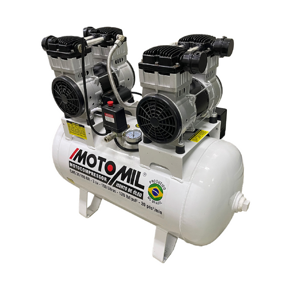 Compressor Odontológico Silencioso 20 Pés 100L Motomil 4CV