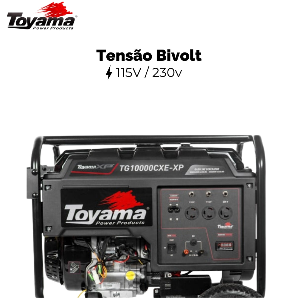 Gerador Energia Gasolina Bivolt 9,0KVA Monofásico TG10000CXE-XP Partida Elétrica e Manual Toyama