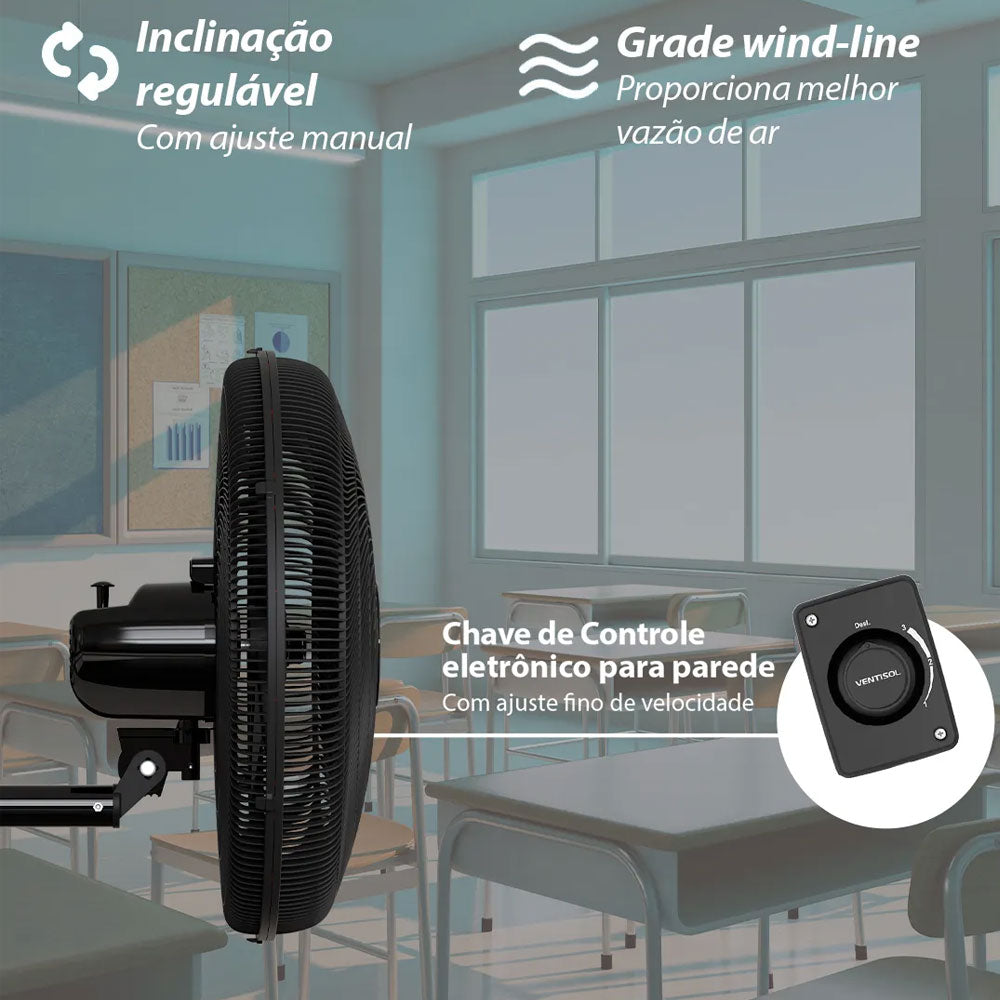 Ventilador de Parede Preto 50cm New 130w 127v Ventisol