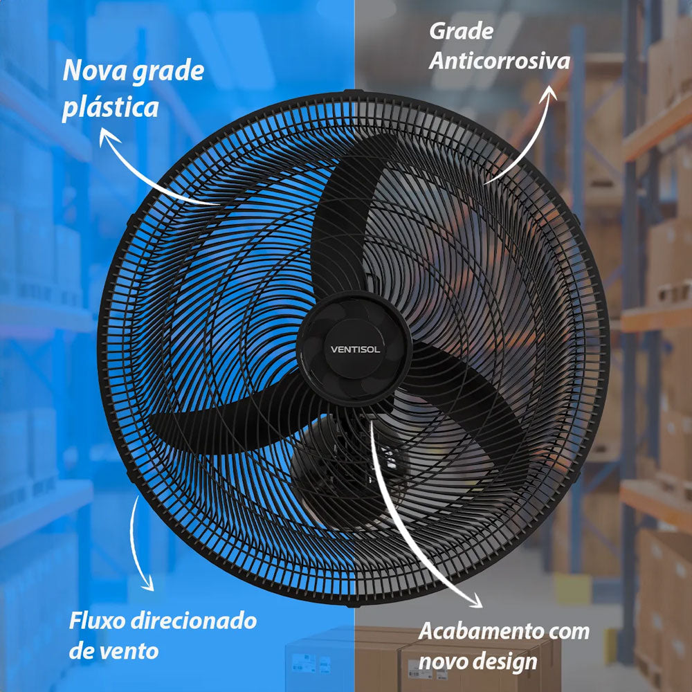 Ventilador de Parede Preto 50cm New 130w 127v Ventisol