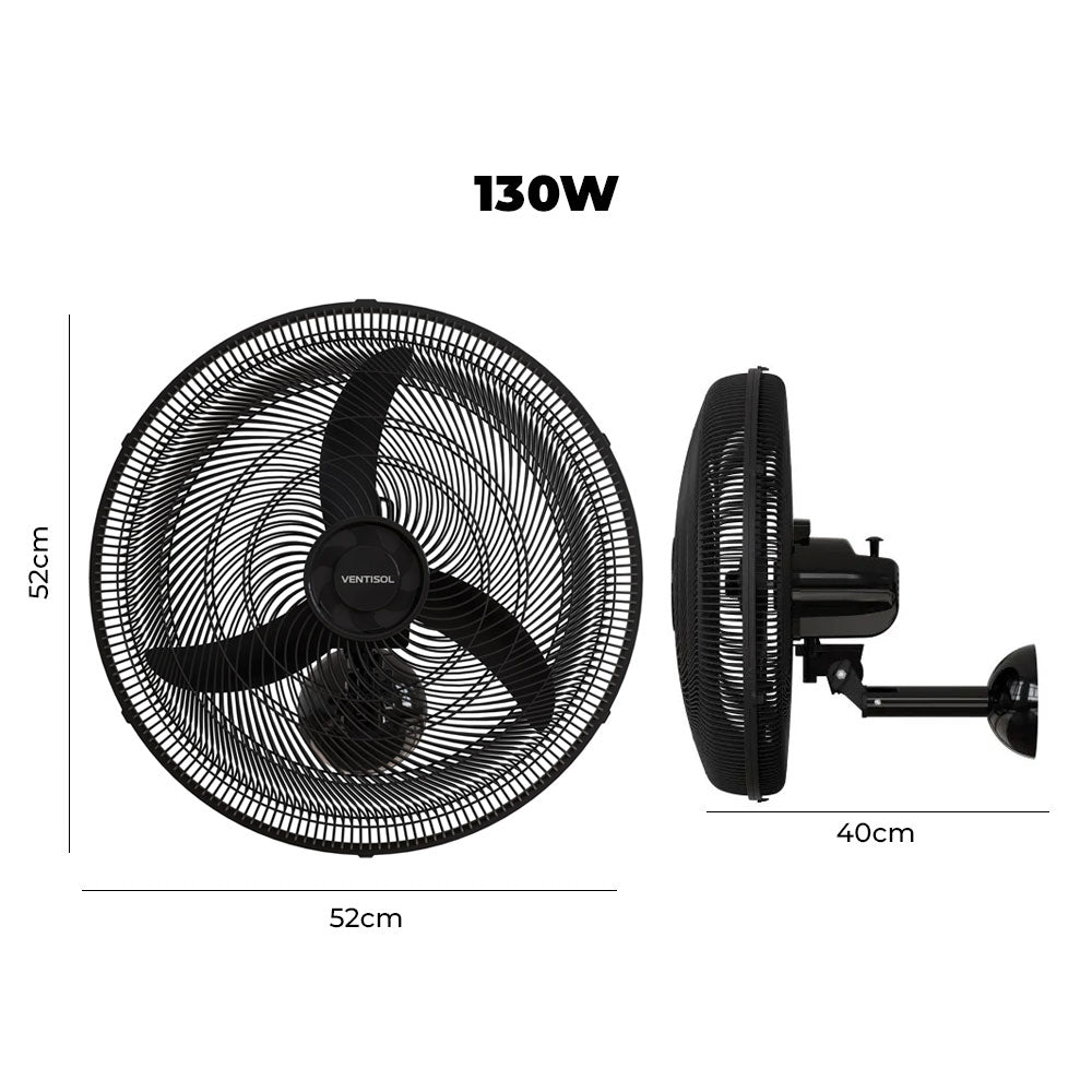 Ventilador de Parede Preto 50cm New 130w 127v Ventisol