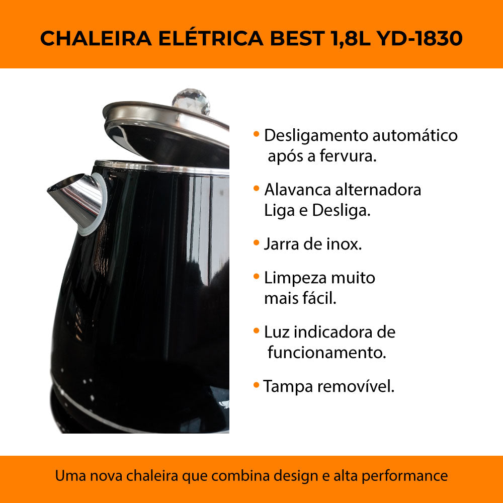 Chaleira Jarra Bule Eletrica Térmica Yd-1830c 127v Preta Best