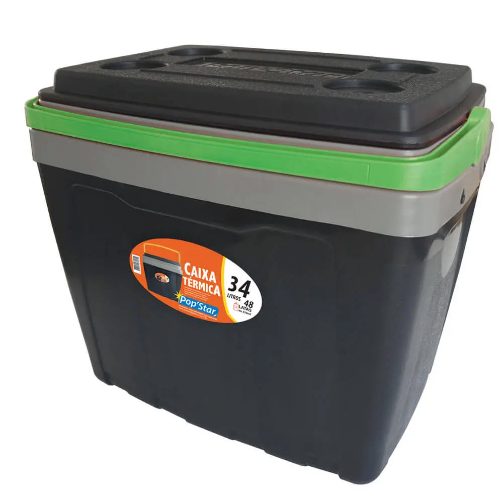 CAIXA TÉRMICA COOLER 34 LITROS TAMPA COM PORTA COPO CAMPING PESCA