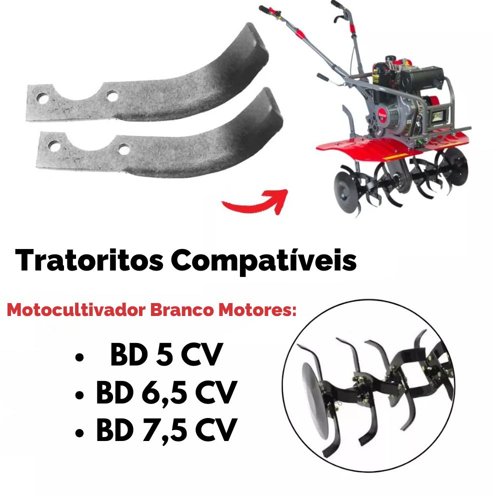 KIT 02 LÂMINAS ENXADA ROTATIVA TRATORITO BRANCO B4T 6,5CV / BD 5CV LADO ESQUERDO E DIREITO BRANCO