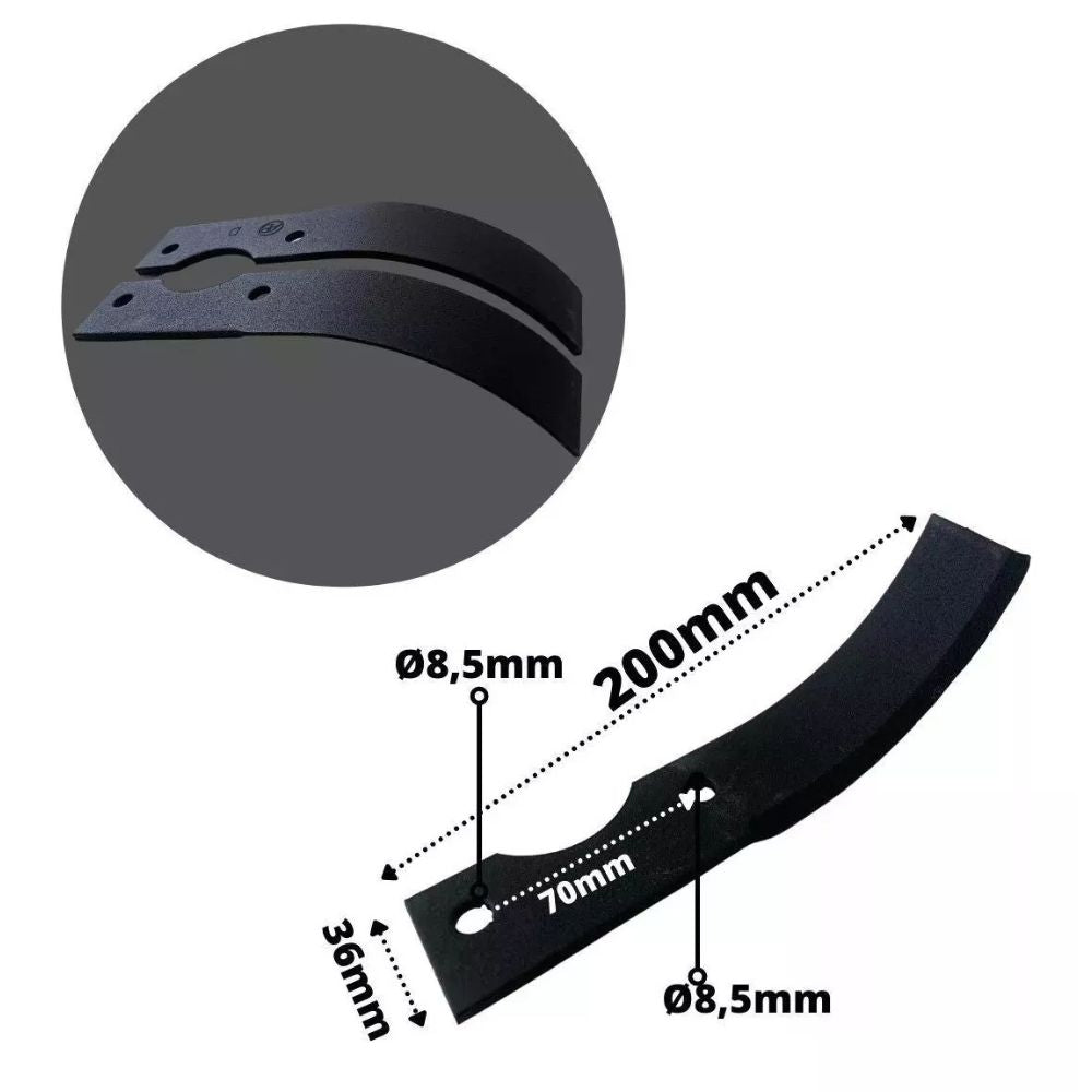 KIT 02 LÂMINAS ENXADA ROTATIVA TRATORITO BRANCO B4T 6,5CV / BD 5CV LADO ESQUERDO E DIREITO BRANCO