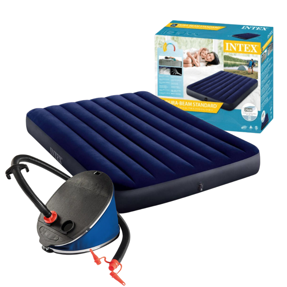 Colchão Casal Inflavel Intex Dura Beam Resistente Com Inflador Fole de Pé Intex Grande