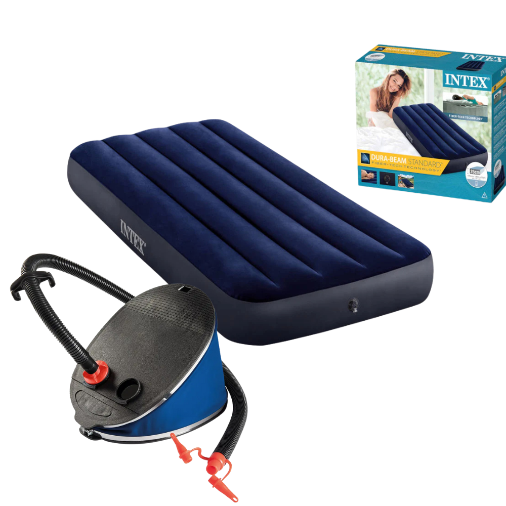 Colchão Inflável Solteiro Intex Standard Com Bomba Inflador Grande Fole de Pé Intex