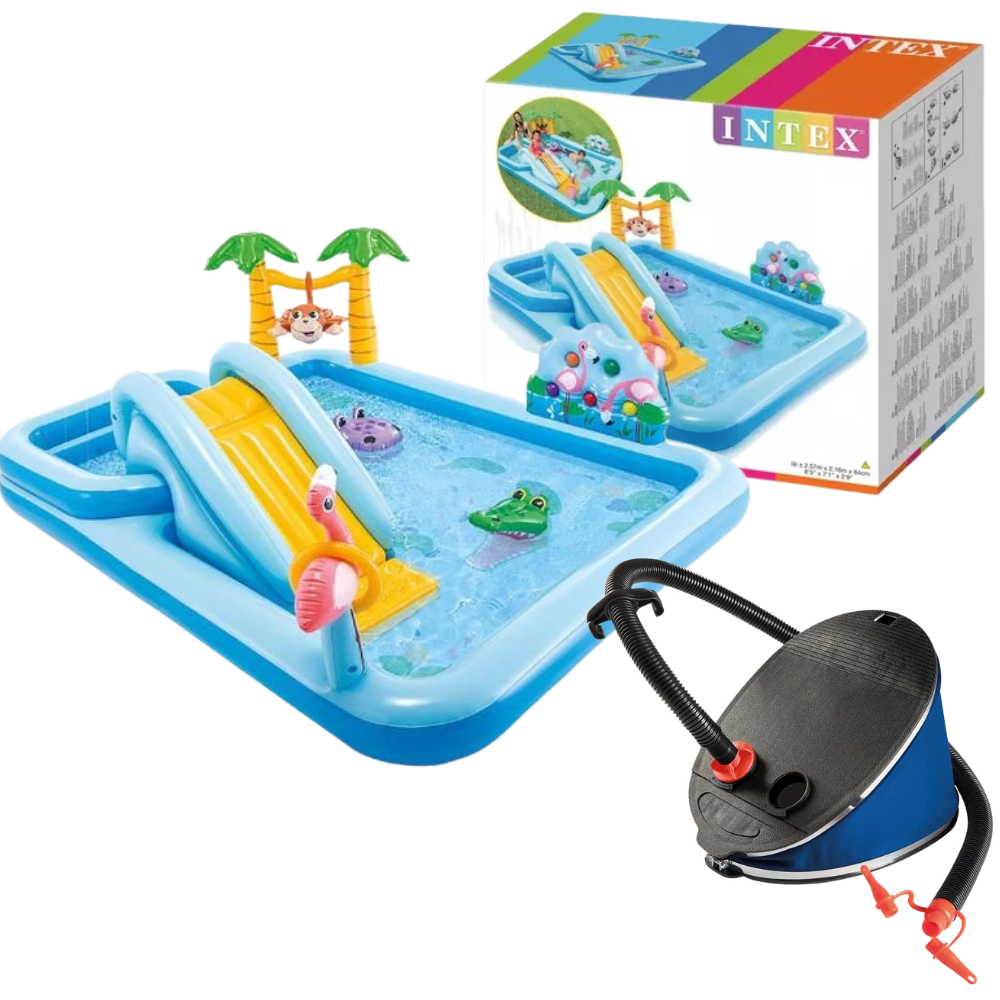Piscina Infantil Aventura na Floresta 493 Litros Intex Com Inflador Grande de Pé