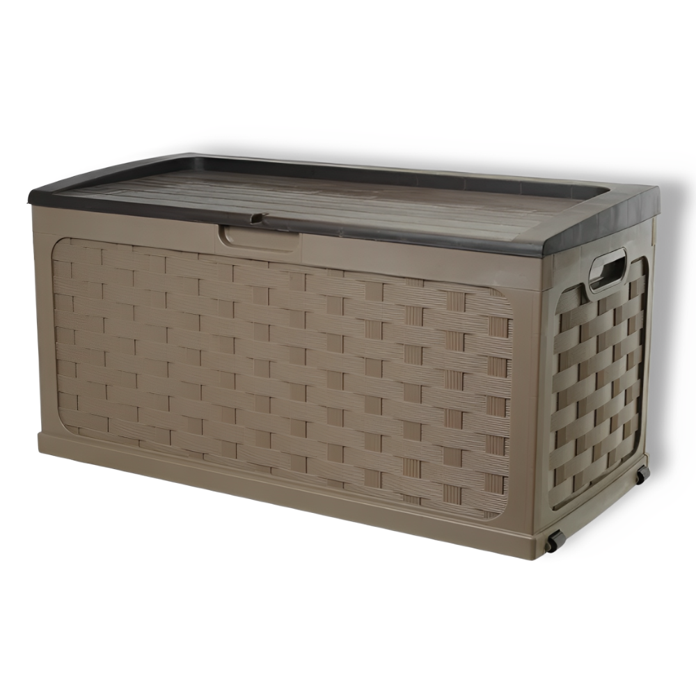 Bau Caixa Organizadora Multiuso e Banco Plástico 2 Pessoas Rattan 335 Litros Preto Starplast