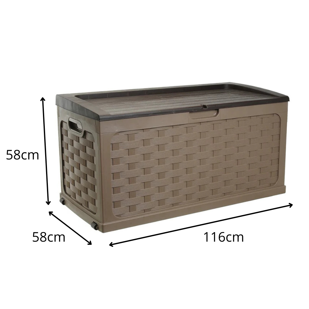 Bau Caixa Organizadora Multiuso e Banco Plástico para 2 pessoas Rattan 335 Litros Marrom Starplast
