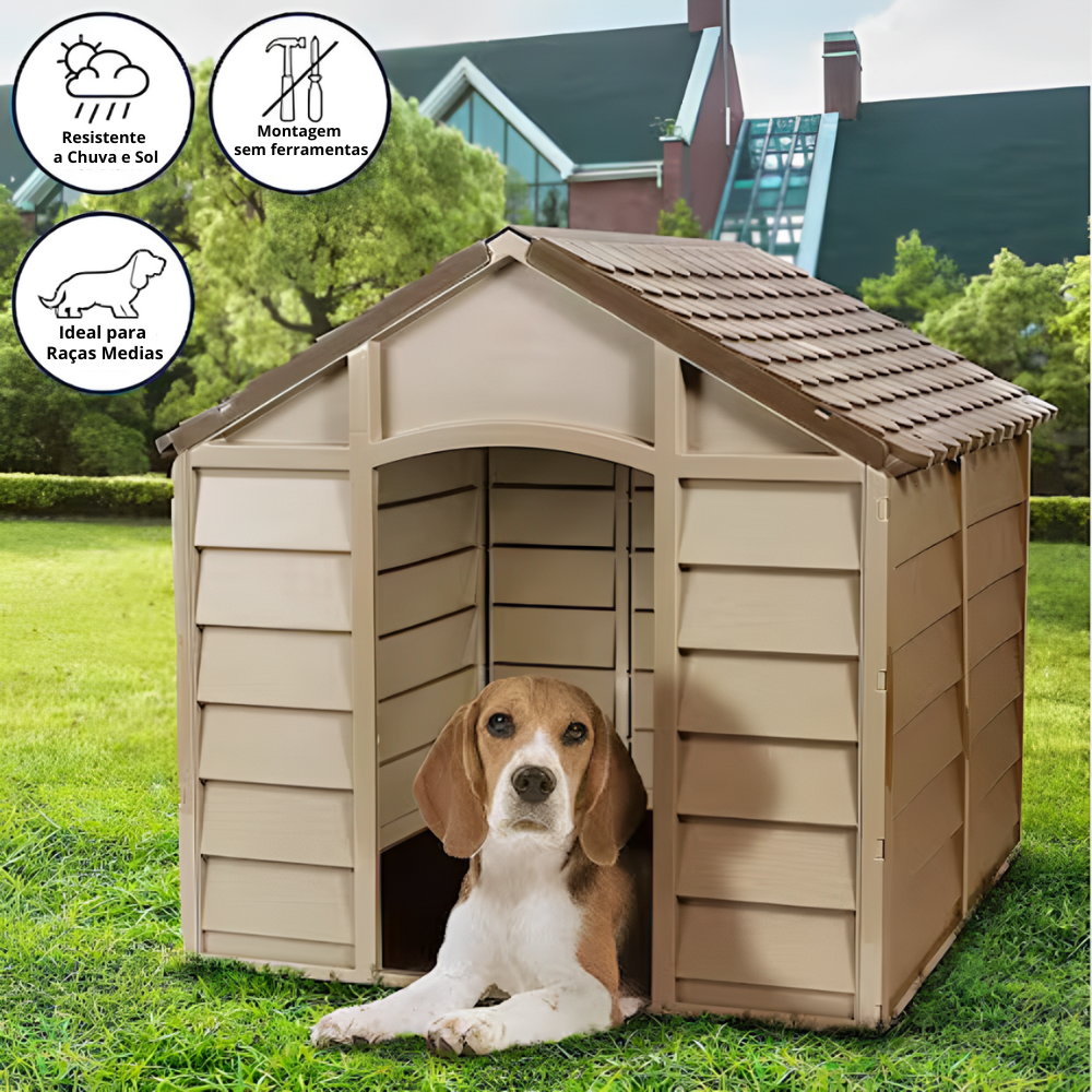 Casinha Casa Cachorro Cães Grande Plástico Proteção UV 71x71x68cm - Marrom Starplast