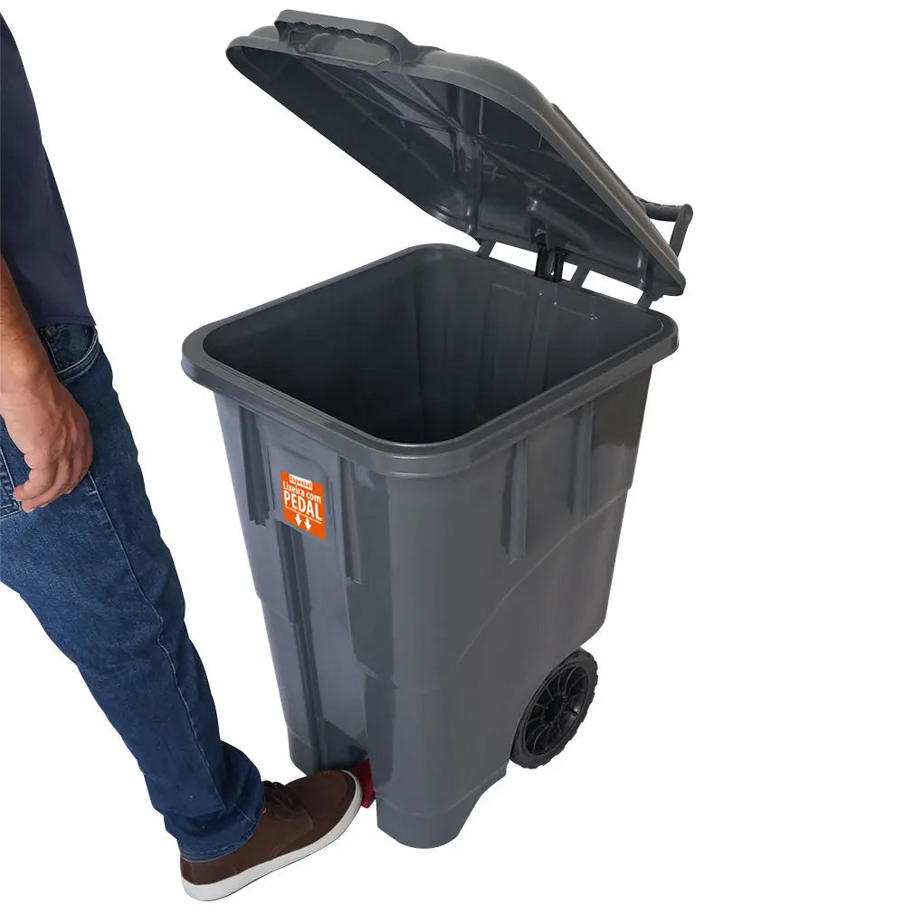 LIXEIRA GRANDE COLETORA 90 LITROS COM PEDAL RODAS E ALÇA 