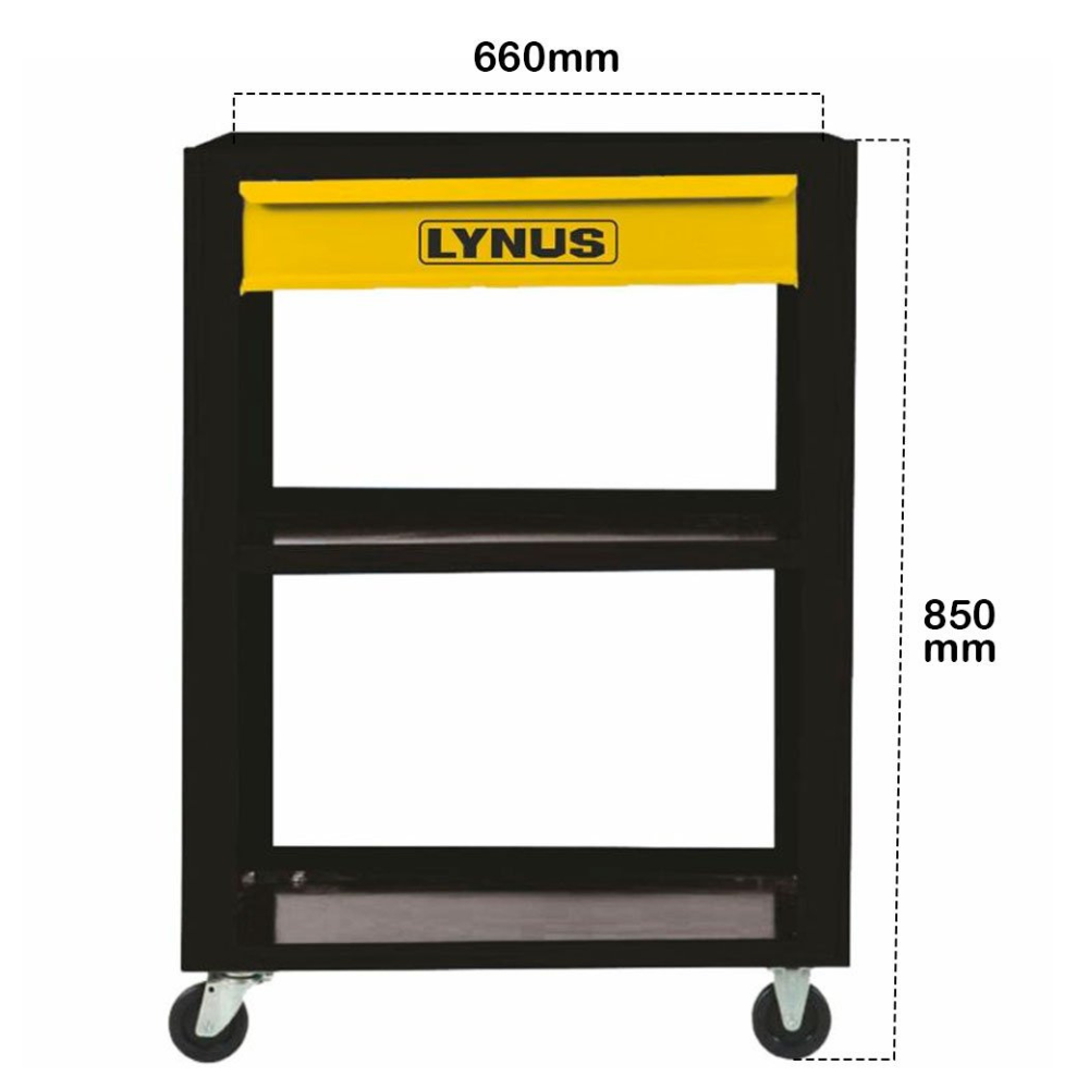 Carrinho de Ferramentas Aberto LYNUS com 3 Prateleiras e 1 Gaveta CFL601