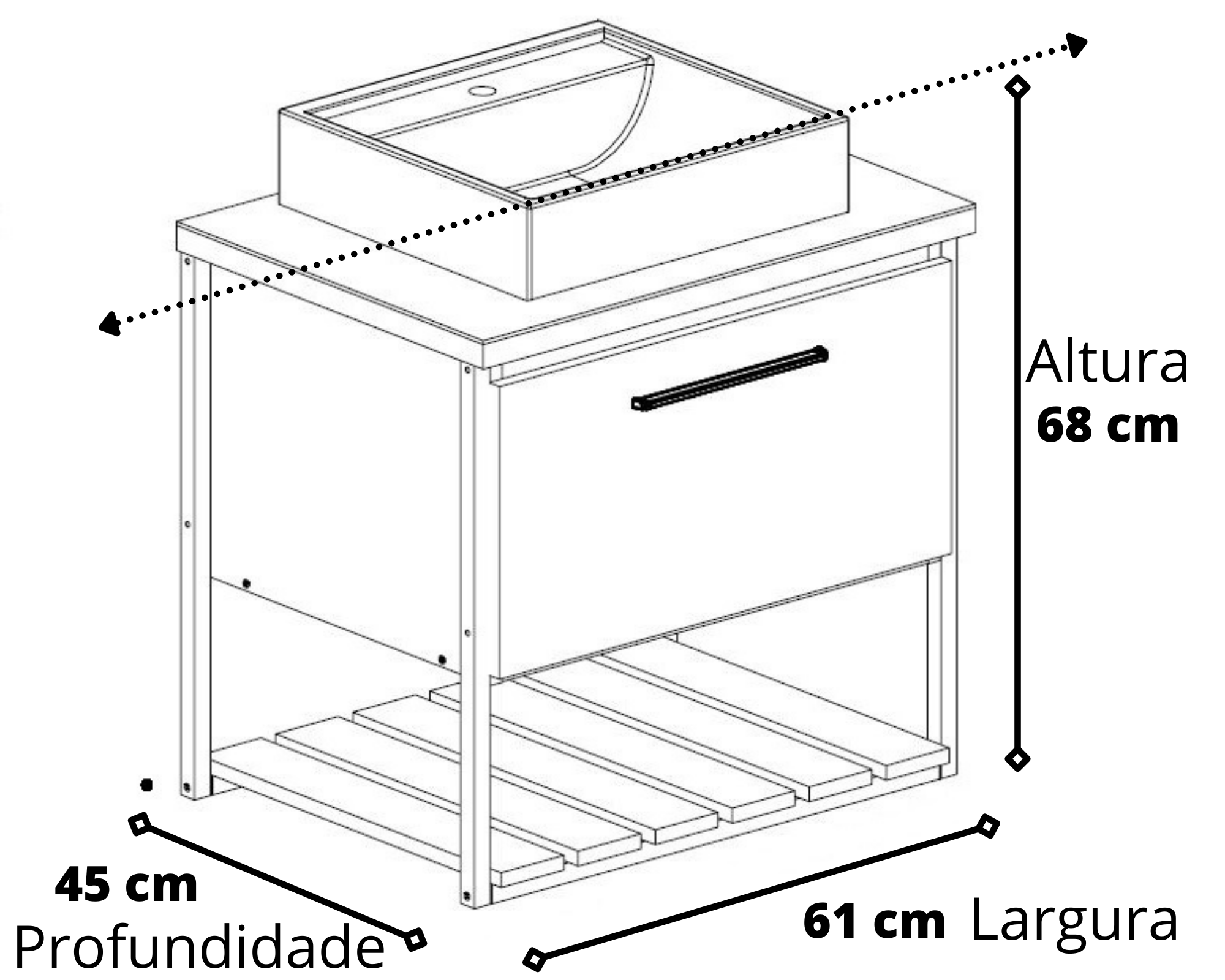GABINETE SUSPENSO PARA BANHEIRO 60CM COM CUBA METALON MGM