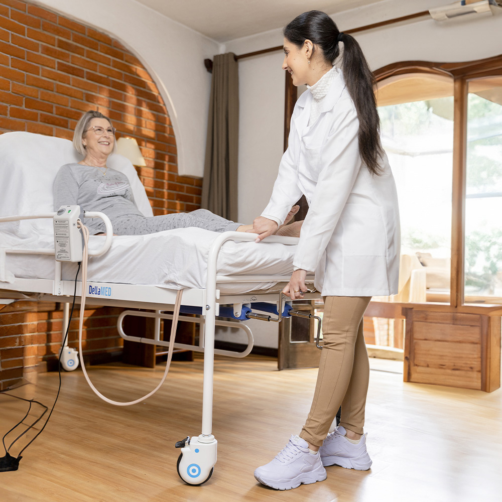 Combo Cama Hospitalar DX2 2 Movimentos até 180kg com Rodas e Grades Dellamed