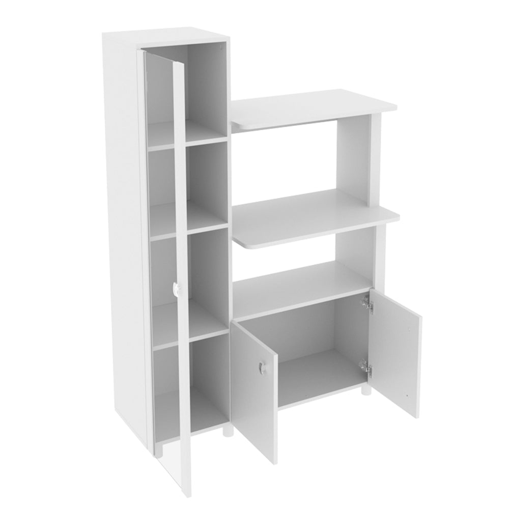 Armário Cozinha Multiuso com Portas e Prateleiras Balcão de Madeira Branco com Nicho para Microondas Tecnomobili
