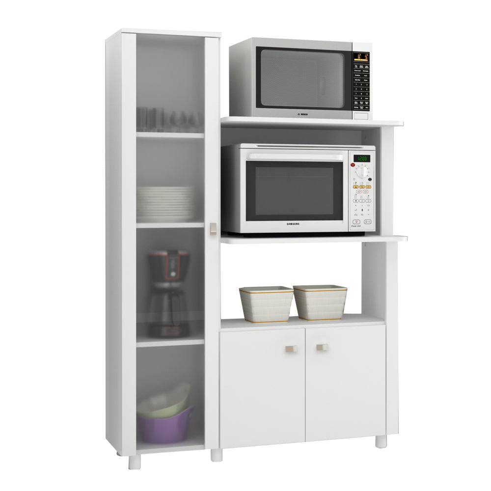 Armário Cozinha Multiuso com Portas e Prateleiras Balcão de Madeira Branco com Nicho para Microondas Tecnomobili