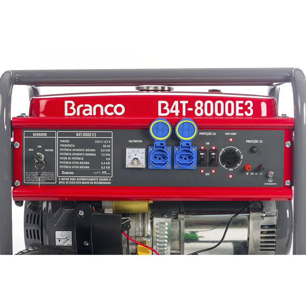 GERADOR DE ENERGIA GASOLINA B4T-8000E 8KVA PARTIDA MANUAL E ELÉTRICA BRANCO