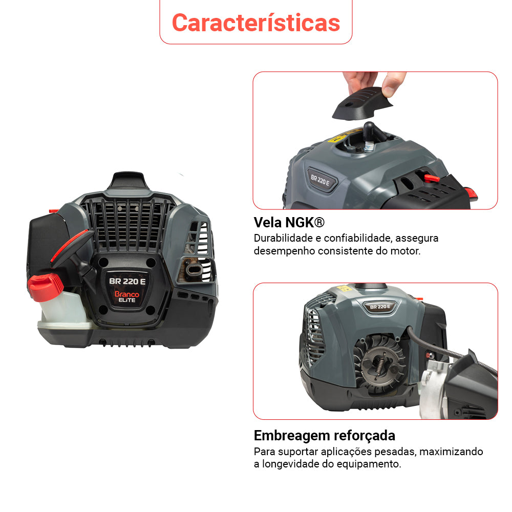 Roçadeira À Gasolina 44,8cc Branco Elite Br220 Profissional