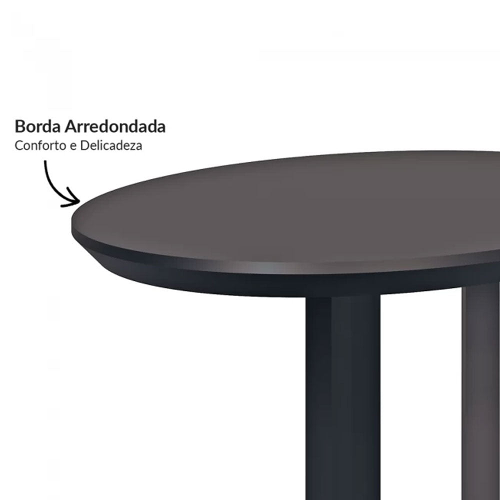Mesa de Canto Oval Auxiliar para Sofá 60 Cm Preto Dalla Costa
