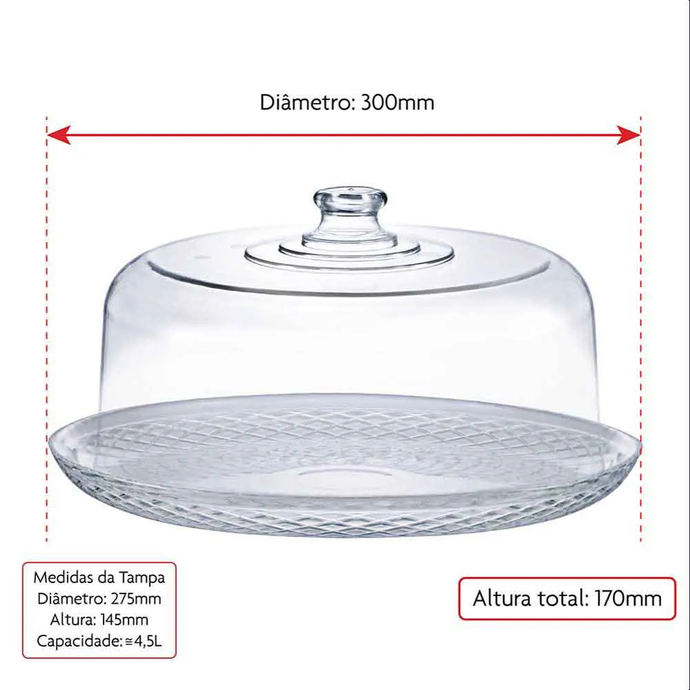 Boleira de Vidro Com Tampa de Acrílico 30cm Ruvolo Verona