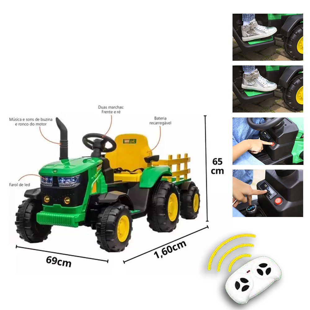 Trator Infantil Elétrico com Controle Remoto + Carretinha Zippy Toys