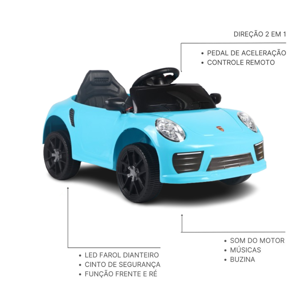 Carrinho Elétrico Infantil Conversível 6V Azul Zippy Controle Remoto e Direção