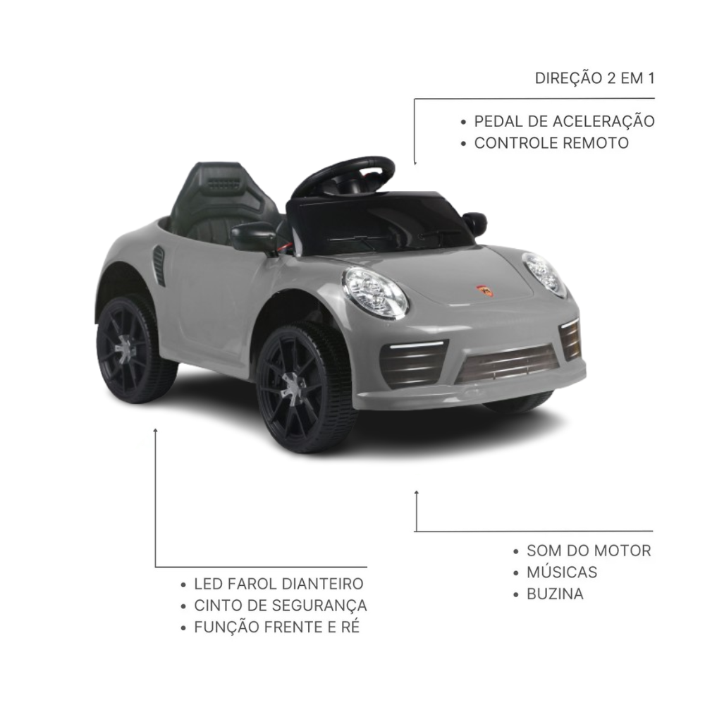 Carrinho Elétrico Infantil Conversível 6V Cinza Zippy Controle Remoto e Direção