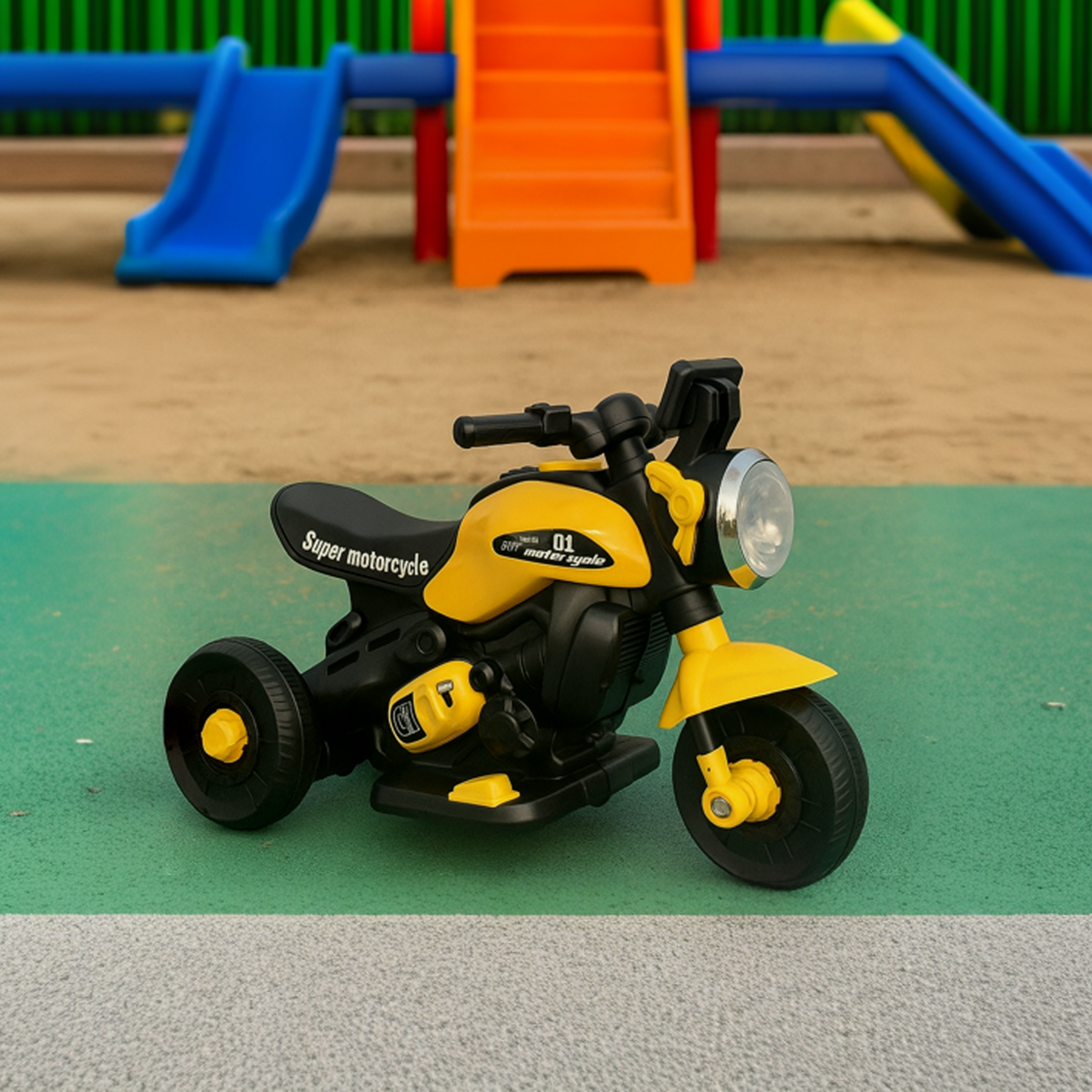 Mini Moto Elétrica Triciclo Infantil Zyppy 6V com Som e Música Amarela