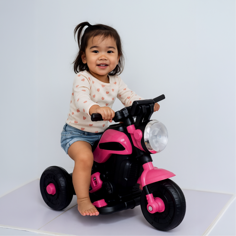 Mini Moto Elétrica Triciclo Infantil Zyppy 6V com Som e Música Rosa