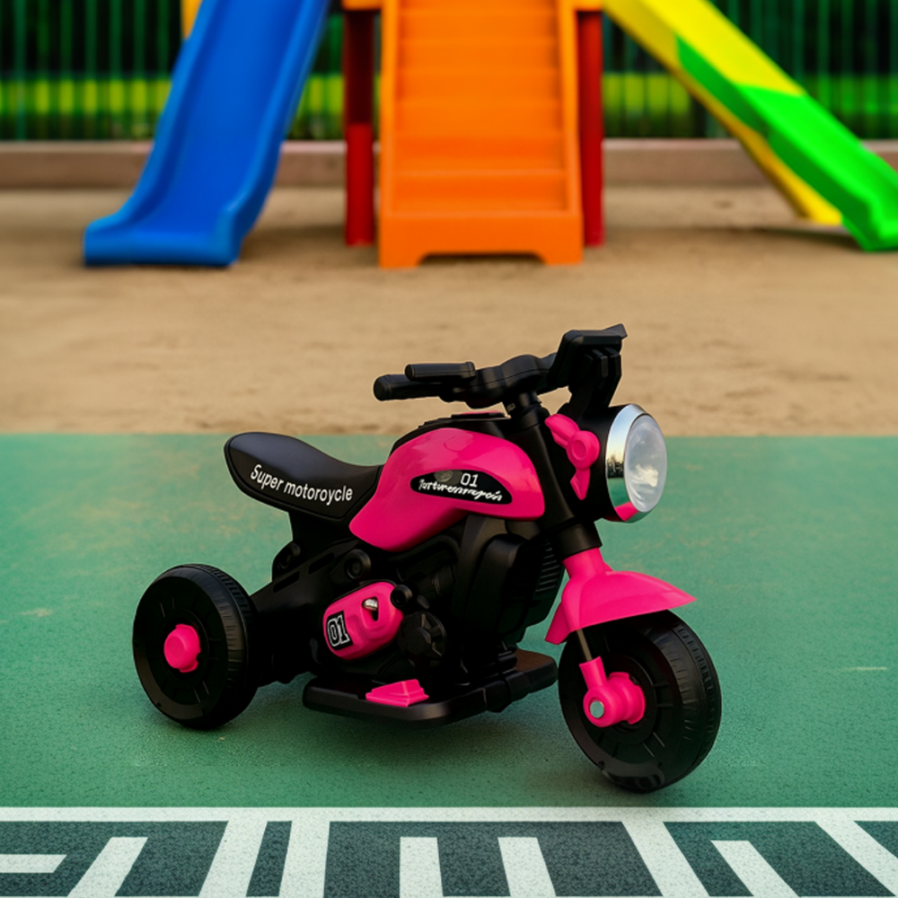 Mini Moto Elétrica Triciclo Infantil Zyppy 6V com Som e Música Rosa