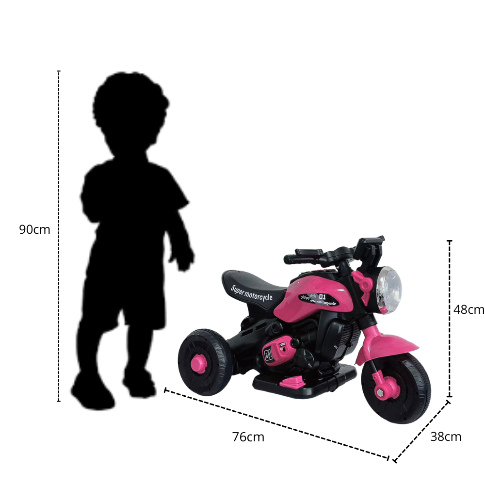 Mini Moto Elétrica Triciclo Infantil Zyppy 6V com Som e Música Rosa