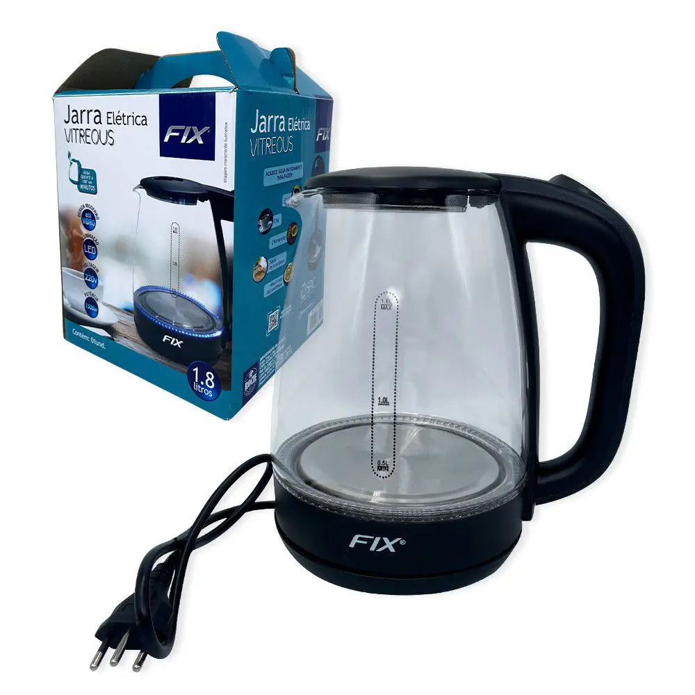 Jarra De Vidro Elétrica Chaleira Transparente Com Led 1,8 Litros 