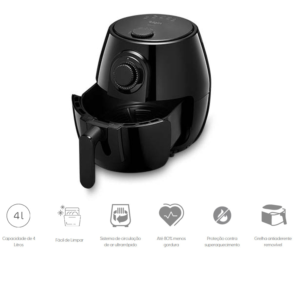 FRITADEIRA ELETRICA SEM ÓLEO QUICK FRYER ELGIN PRETA COM CAPACIDADE PARA ATÉ 4L 