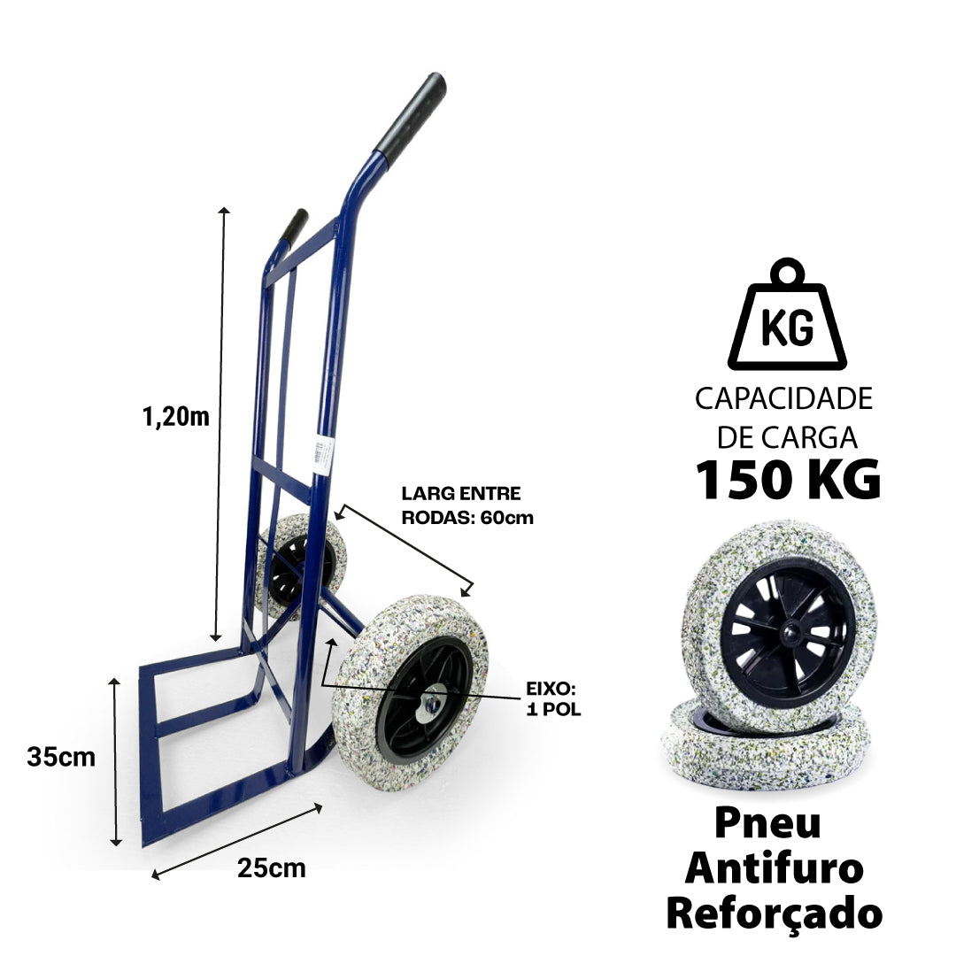 Carrinho de Carga para Transporte 150kg Pneu Maciço Antifuro