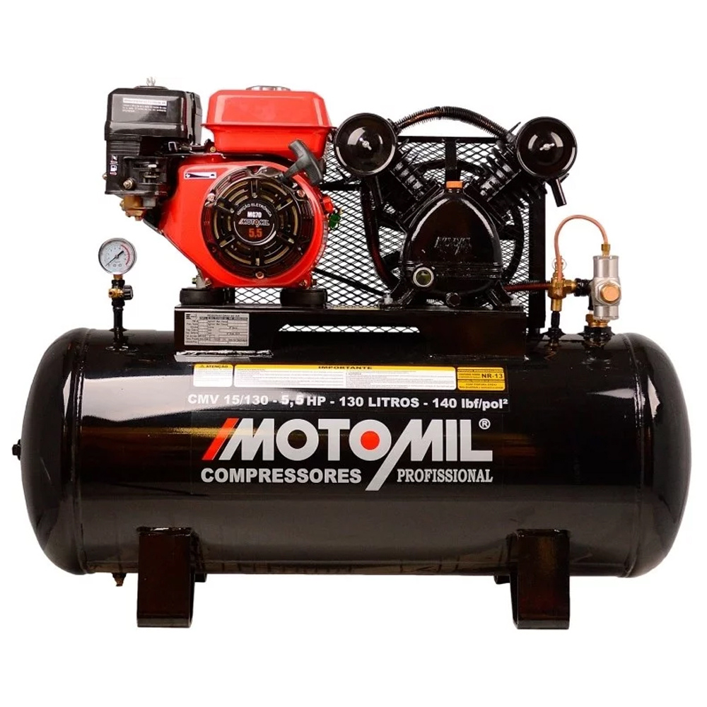 Kit Profissional Funilaria, Pintura e Limpeza com Compressor Motomil Gasolina 5,5HP 130L + Acessórios