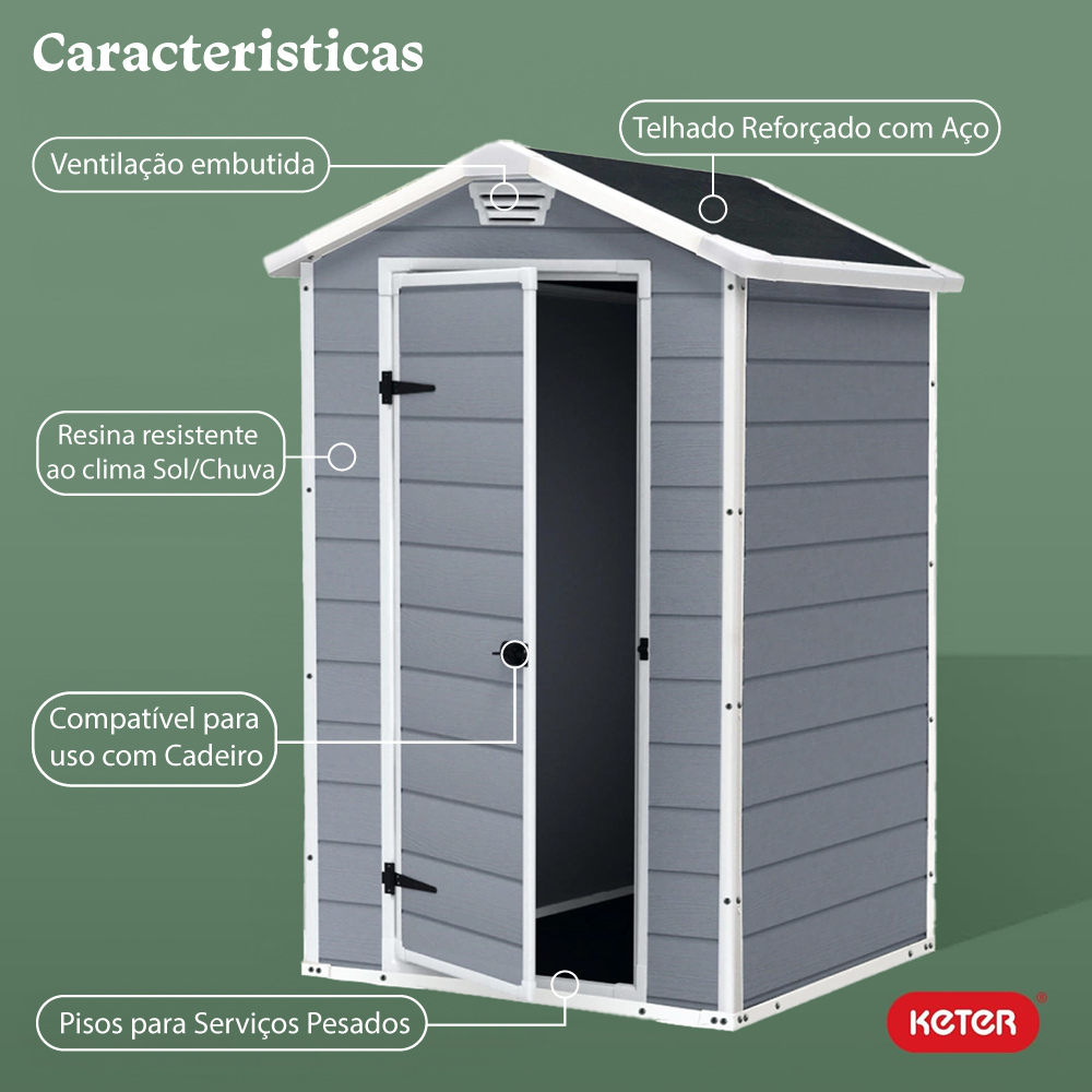 Kit Depósito Jardim Multiuso Área Externa 4x3 Manor Keter + Estante Plástica 5 Níveis